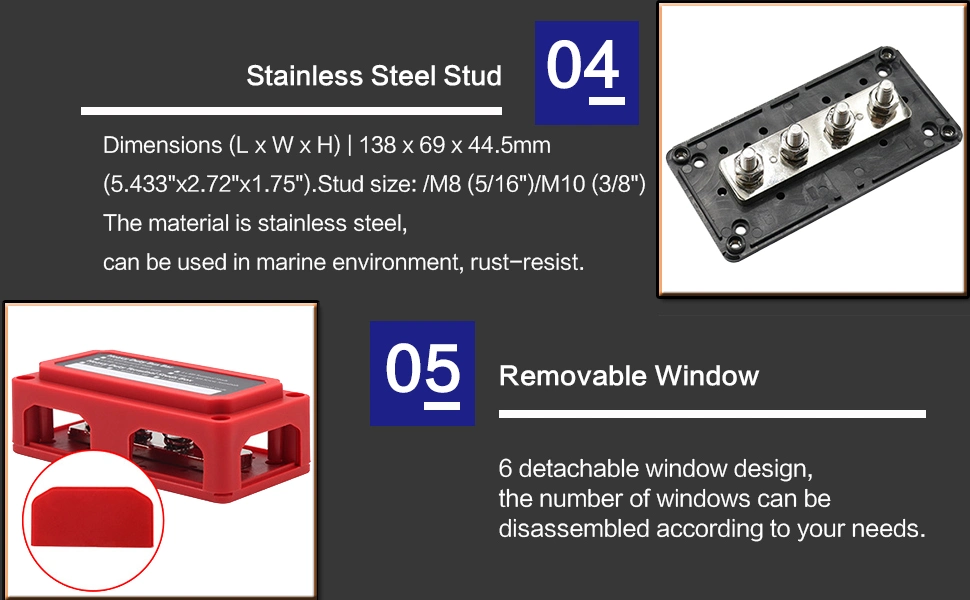 300A Bus Bar Heavy Duty Power Distribution Block Busbar Box Module Design with 4X M8 (5/16